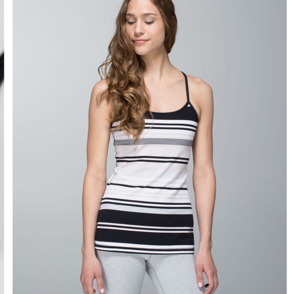 LULULEMON Power Y Tank Top Luon Light Groovy Stripe Nimbus Soot Light Size 6